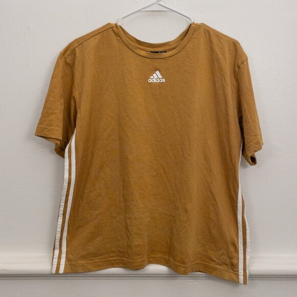 Adidas Mustard Yellow 3-Stripes T-Shirt – Size L, Sporty Streetwear Style - Picture 1 of 3